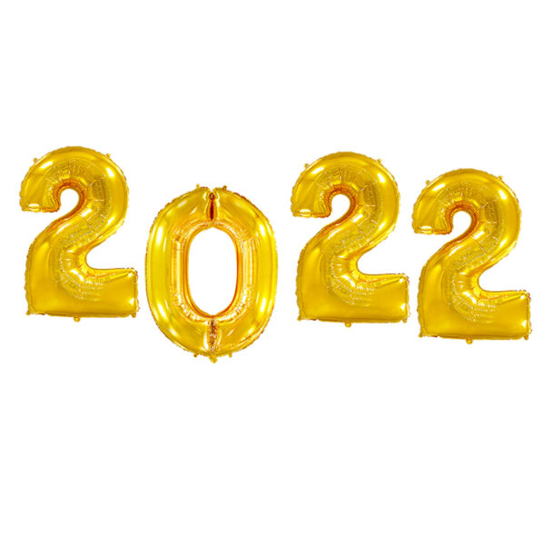 Folienballon-Set für Silvester mit der Jahreszahl 2022 in gold