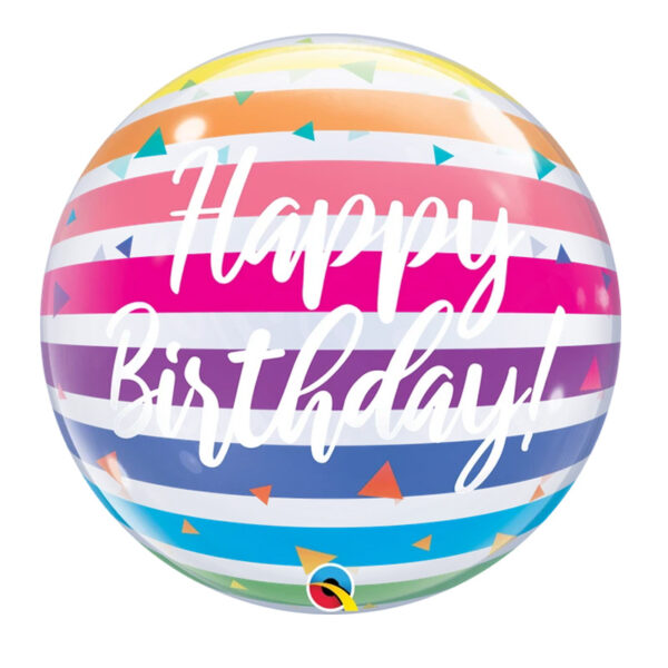 Luftballon, bunt mit Stripes und einem "Happy Birthday" Schriftzug