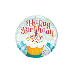 Luftballon mit "Happy Birthday" Schriftzug und Cupcake Aufdruck