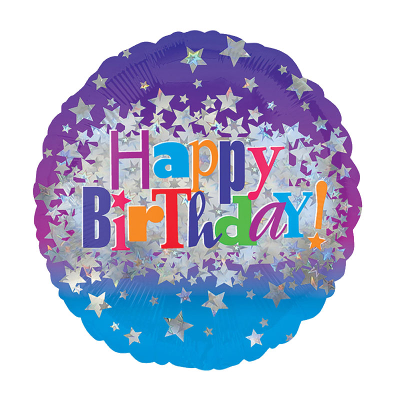 Luftballon mit einem "Happy Birthday!" Schriftzug, rund, verschiedene Farben