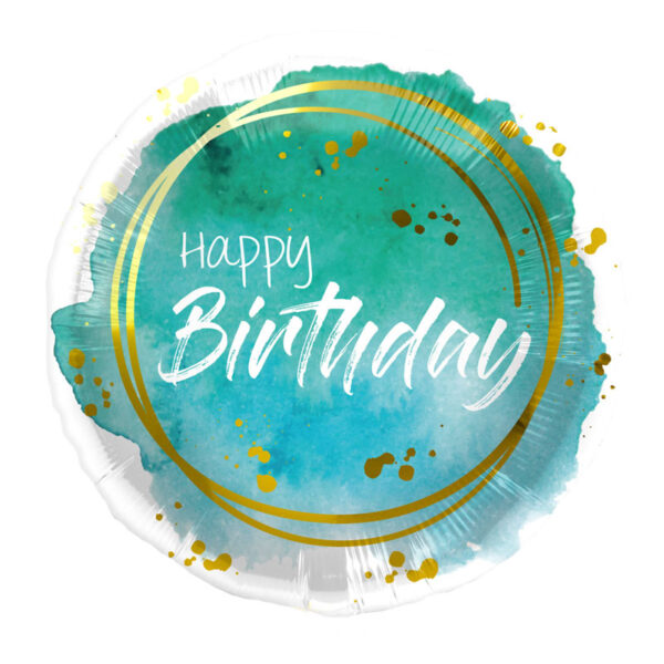 Runder Luftballon mit einem "Happy Birthday" Aufdruck, Aquarell Farbe