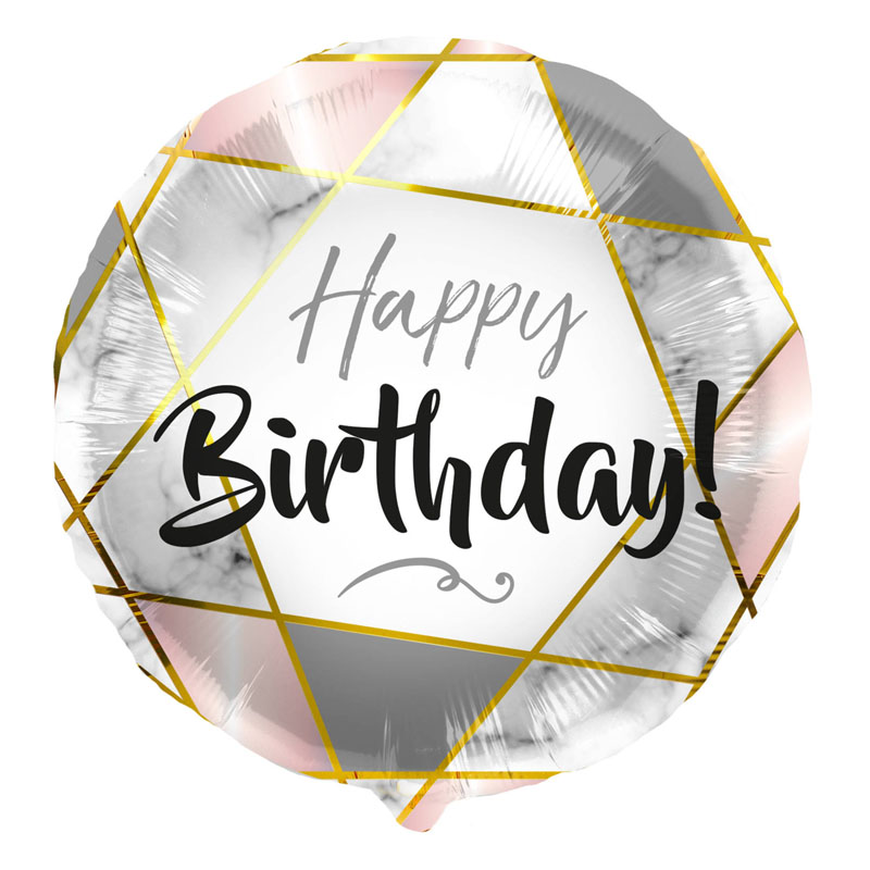 Runder Luftballon mit "Happy Birthday" Schriftzug