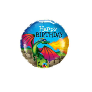Luftballon mit Drachenaufdruck und einem "Happy Birthday" Schriftzug