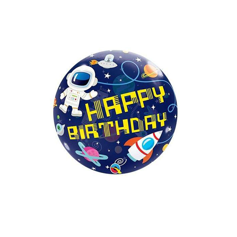 Luftballon mit Schriftzug "Happy Birthday" in Kugelform, Weltallmotiv