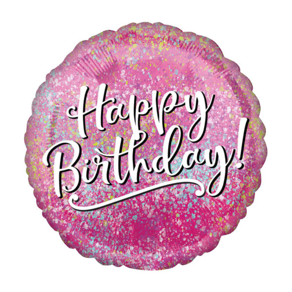 Luftballon mit einem "Happy Birthday!" Schriftzug, rund, verschiedenes rosa