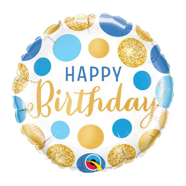 Luftballon mit Schriftzug "Happy Birthday", blau/gold, rund