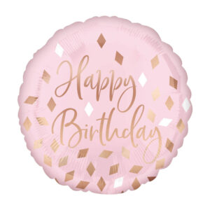 Luftballon mit einem "Happy Birthday" Schriftzug, rund, rosa
