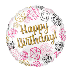 Luftballon mit einem "Happy Birthday" Schriftzug, rund, verschiedene Farben