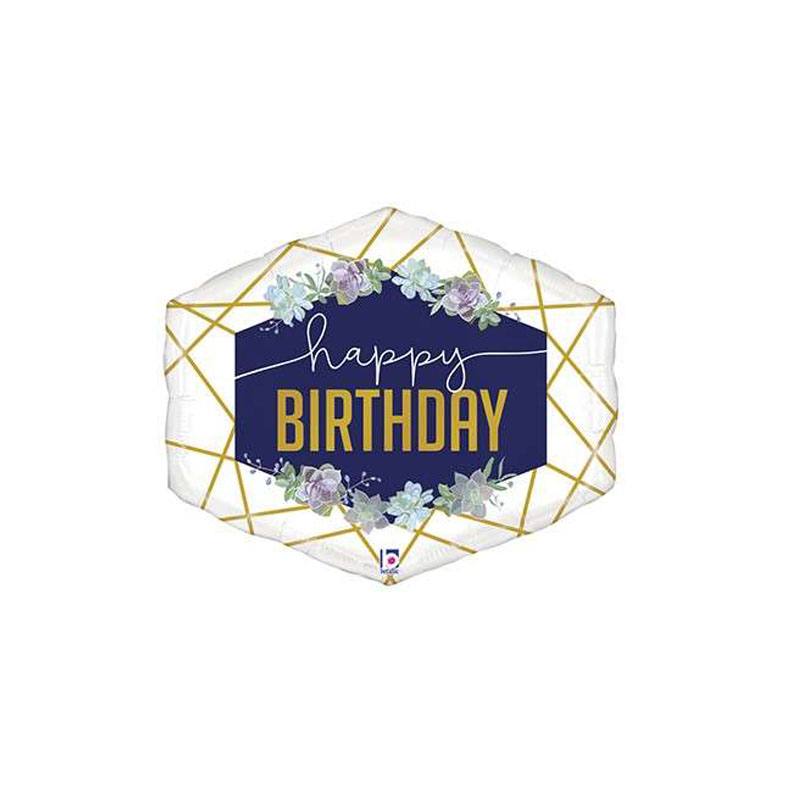 Luftballon in Hexagonform, mit Schriftzug "Happy Birthday"
