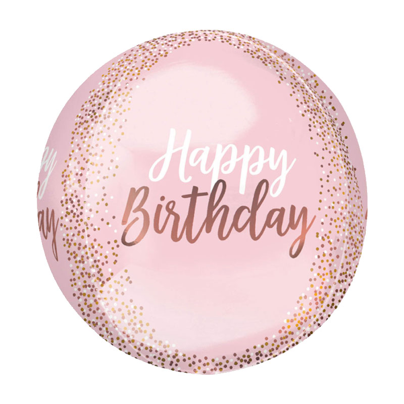 Luftballon mit einem "Happy Birthday" Schriftzug, kugelform, rosa