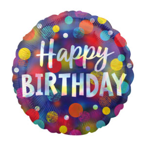 Luftballon mit einem "Happy Birthday" Schriftzug, rund, fluorescent, verschiedene Farben
