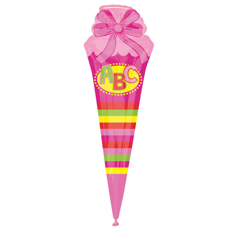 Luftballon in Form von einer rosa Zuckertüte und "ABC" Schriftzug