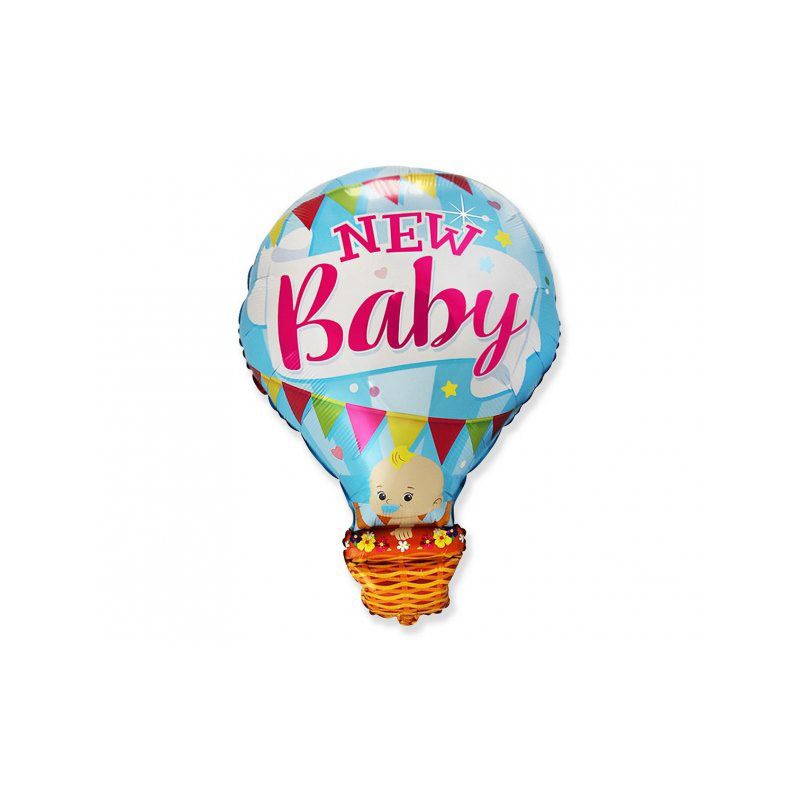 Luftballon in Form eines Heißluftballons mit Schriftzug "New Baby"