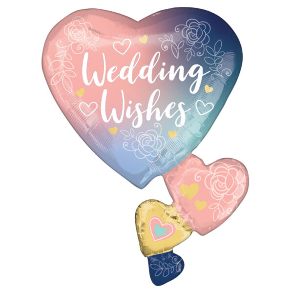 Luftballon in Form von Herzen mit Schriftzug "Wedding wishes"