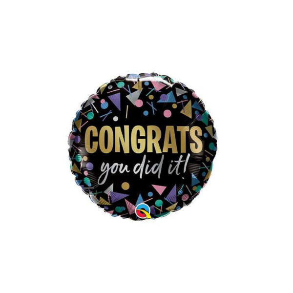 Luftballon mit Schriftzug "Congrats You Did It", schwarz, rund