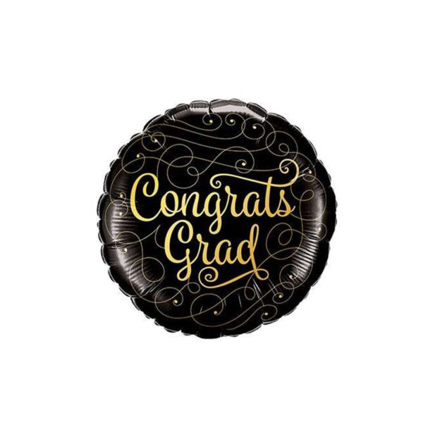 Luftballon mit Schriftzug "Congrats Grad", schwarz, rund
