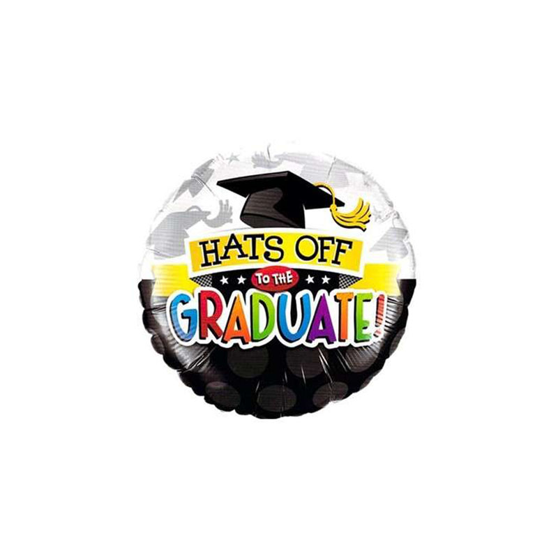 Luftballon mit Schriftzug "Hats Off, Graduation", schwarz, rund